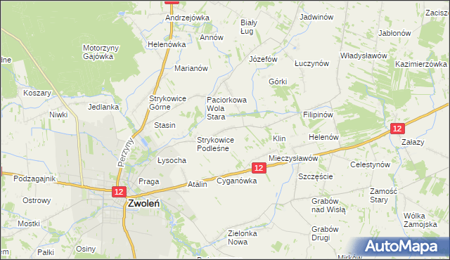 mapa Strykowice Błotne, Strykowice Błotne na mapie Targeo