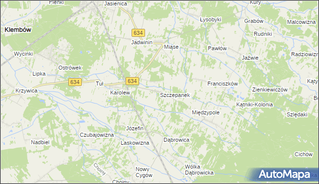 mapa Szczepanek gmina Tłuszcz, Szczepanek gmina Tłuszcz na mapie Targeo