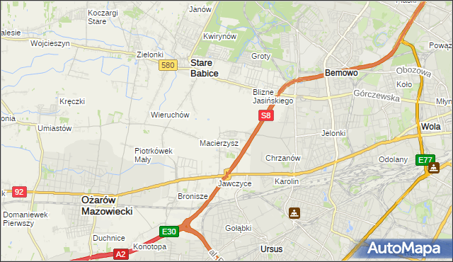 mapa Szeligi gmina Ożarów Mazowiecki, Szeligi gmina Ożarów Mazowiecki na mapie Targeo