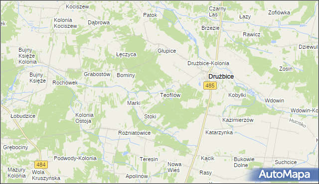 mapa Teofilów gmina Drużbice, Teofilów gmina Drużbice na mapie Targeo