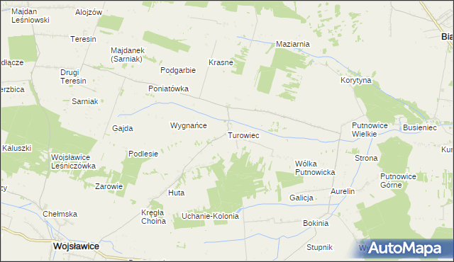 mapa Turowiec gmina Wojsławice, Turowiec gmina Wojsławice na mapie Targeo