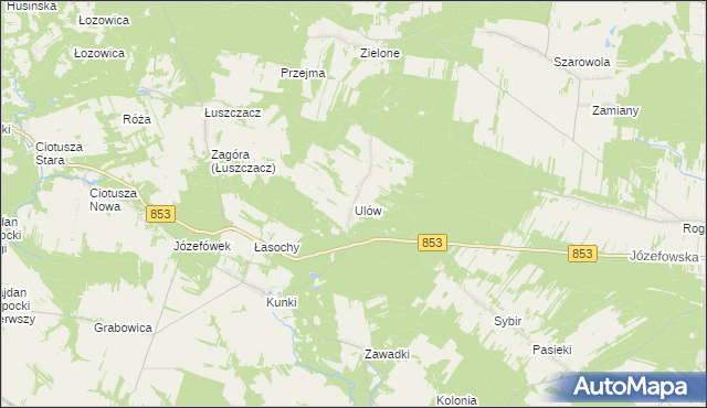mapa Ulów gmina Tomaszów Lubelski, Ulów gmina Tomaszów Lubelski na mapie Targeo