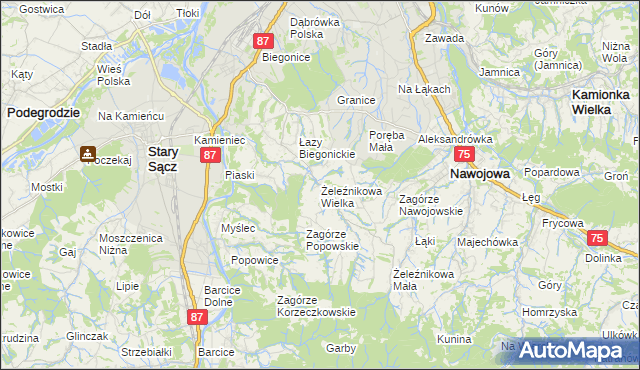 mapa Żeleźnikowa Wielka, Żeleźnikowa Wielka na mapie Targeo