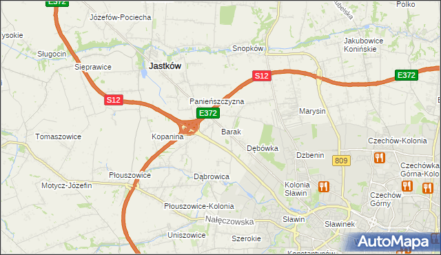 mapa Barak gmina Jastków, Barak gmina Jastków na mapie Targeo