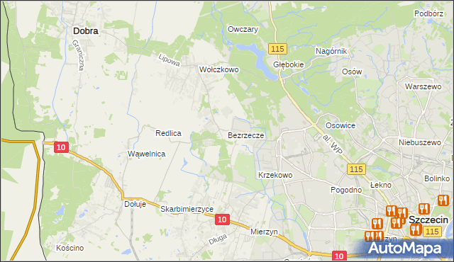 mapa Bezrzecze, Bezrzecze na mapie Targeo