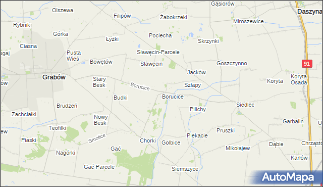 mapa Borucice gmina Grabów, Borucice gmina Grabów na mapie Targeo