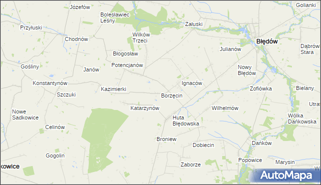 mapa Borzęcin gmina Błędów, Borzęcin gmina Błędów na mapie Targeo
