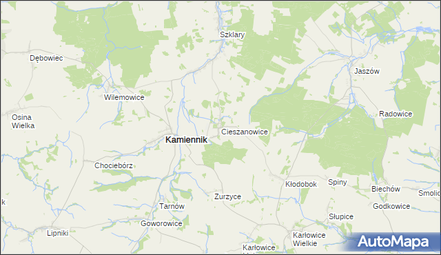 mapa Cieszanowice gmina Kamiennik, Cieszanowice gmina Kamiennik na mapie Targeo