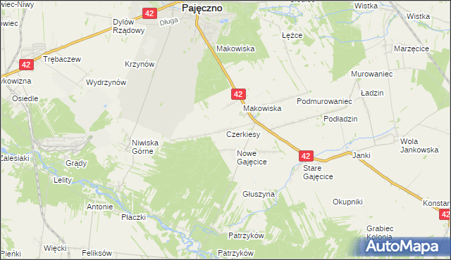 mapa Czerkiesy gmina Pajęczno, Czerkiesy gmina Pajęczno na mapie Targeo