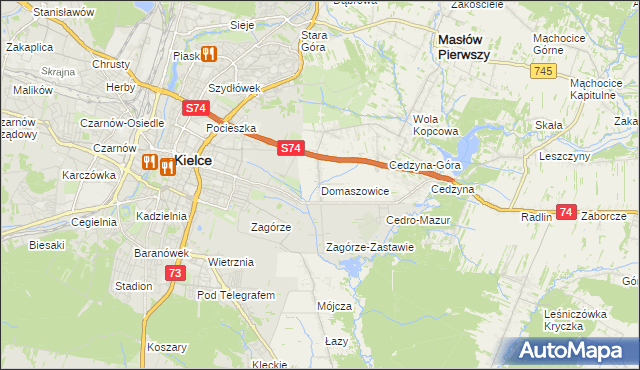 mapa Domaszowice gmina Masłów, Domaszowice gmina Masłów na mapie Targeo
