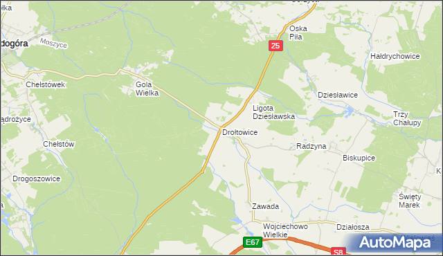 mapa Drołtowice, Drołtowice na mapie Targeo