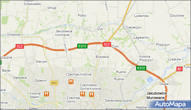 mapa Elizówka gmina Niemce, Elizówka gmina Niemce na mapie Targeo