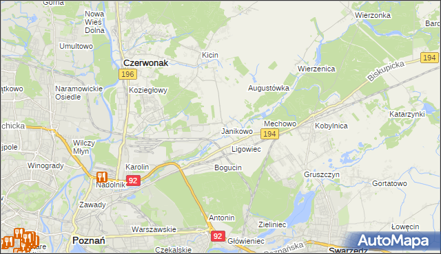 mapa Janikowo gmina Swarzędz, Janikowo gmina Swarzędz na mapie Targeo