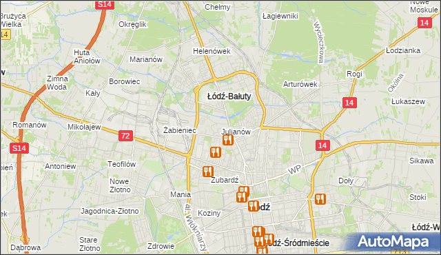 mapa Julianów gmina Łódź, Julianów gmina Łódź na mapie Targeo