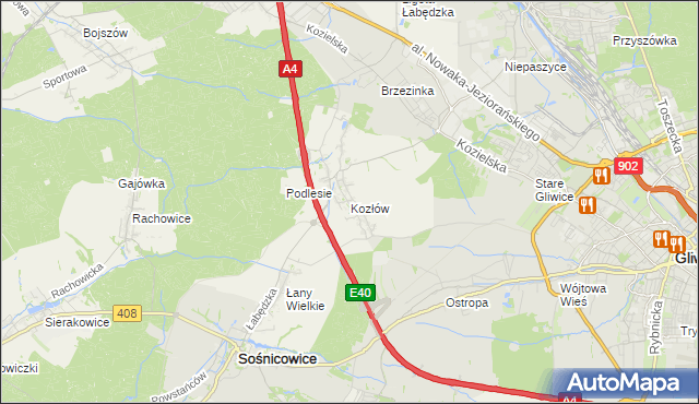 mapa Kozłów gmina Sośnicowice, Kozłów gmina Sośnicowice na mapie Targeo