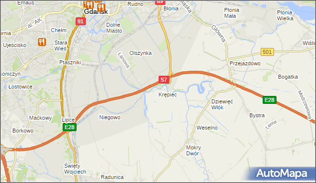 mapa Krępiec gmina Pruszcz Gdański, Krępiec gmina Pruszcz Gdański na mapie Targeo