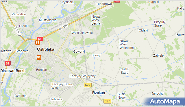 mapa Ławy gmina Rzekuń, Ławy gmina Rzekuń na mapie Targeo