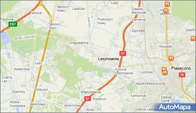 mapa Lesznowola powiat piaseczyński, Lesznowola powiat piaseczyński na mapie Targeo