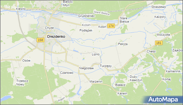 mapa Lipno gmina Drezdenko, Lipno gmina Drezdenko na mapie Targeo