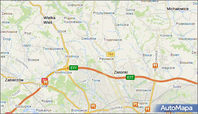 mapa Pękowice, Pękowice na mapie Targeo
