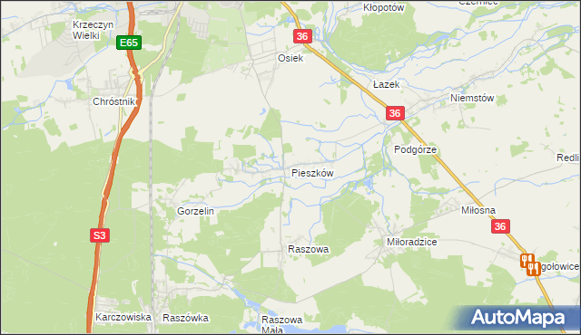 mapa Pieszków gmina Lubin, Pieszków gmina Lubin na mapie Targeo