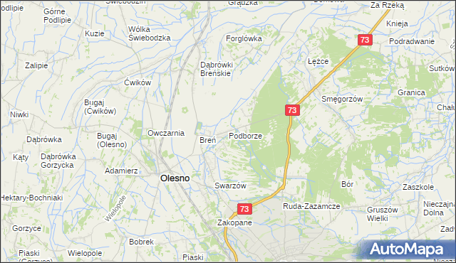 mapa Podborze gmina Olesno, Podborze gmina Olesno na mapie Targeo