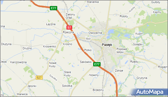 mapa Pólko gmina Pasłęk, Pólko gmina Pasłęk na mapie Targeo