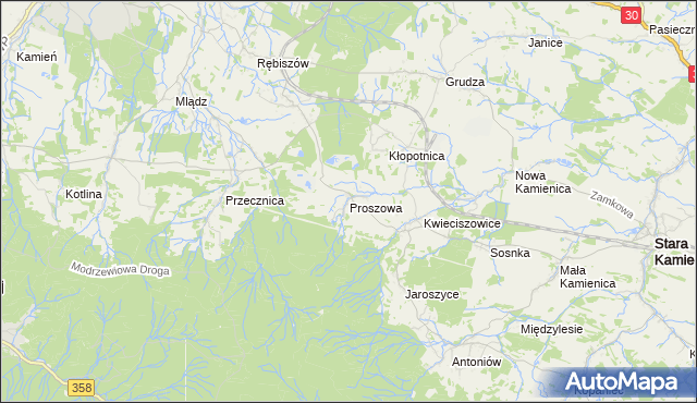 mapa Proszowa, Proszowa na mapie Targeo