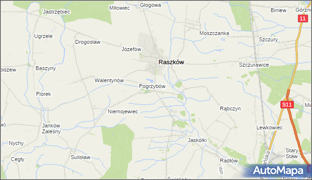 mapa Przybysławice gmina Raszków, Przybysławice gmina Raszków na mapie Targeo