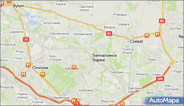 mapa Siemianowice Śląskie, Siemianowice Śląskie na mapie Targeo