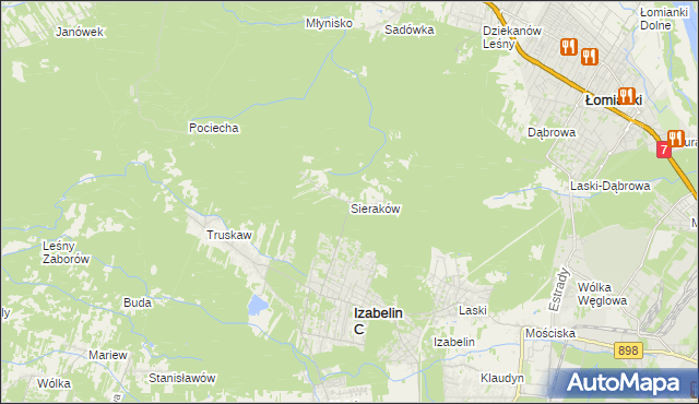 mapa Sieraków gmina Izabelin, Sieraków gmina Izabelin na mapie Targeo