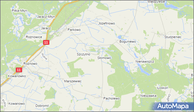 mapa Słomowo gmina Rogoźno, Słomowo gmina Rogoźno na mapie Targeo