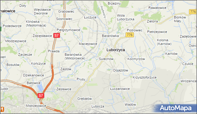 mapa Sulechów gmina Kocmyrzów-Luborzyca, Sulechów gmina Kocmyrzów-Luborzyca na mapie Targeo