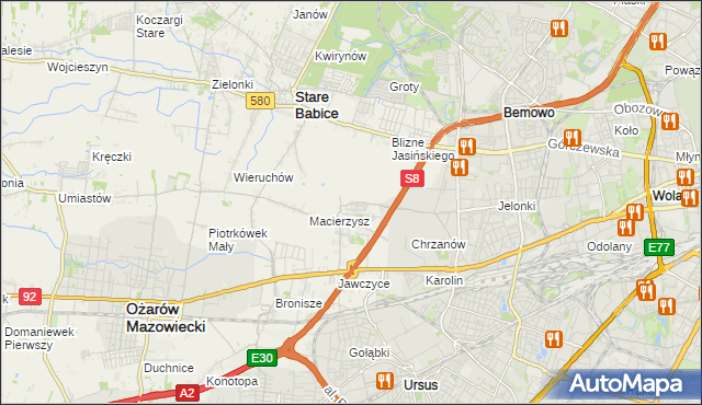 mapa Szeligi gmina Ożarów Mazowiecki, Szeligi gmina Ożarów Mazowiecki na mapie Targeo