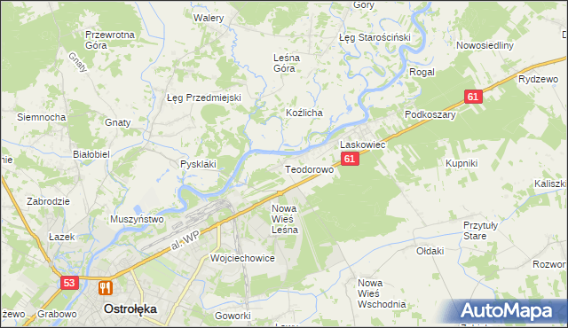 mapa Teodorowo gmina Rzekuń, Teodorowo gmina Rzekuń na mapie Targeo