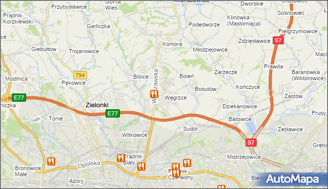 mapa Węgrzce gmina Zielonki, Węgrzce gmina Zielonki na mapie Targeo