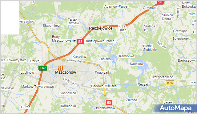 mapa Zboiska gmina Radziejowice, Zboiska gmina Radziejowice na mapie Targeo