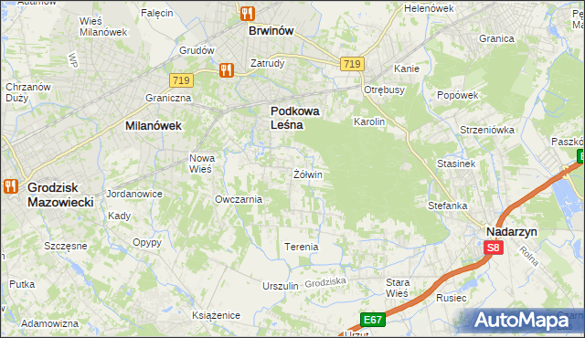 mapa Żółwin gmina Brwinów, Żółwin gmina Brwinów na mapie Targeo