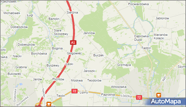 mapa Buczek gmina Brzeziny, Buczek gmina Brzeziny na mapie Targeo