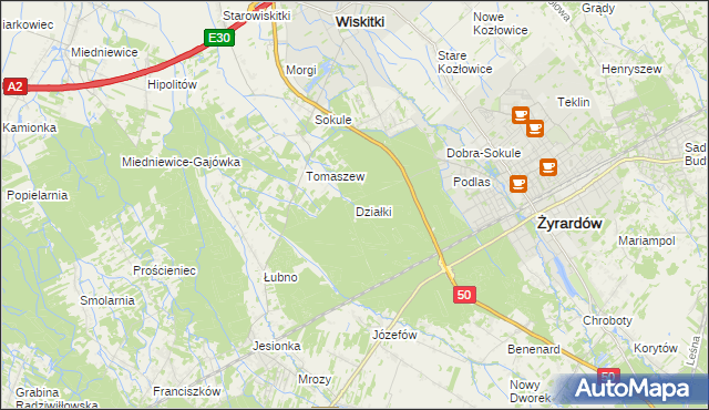 mapa Działki gmina Wiskitki, Działki gmina Wiskitki na mapie Targeo