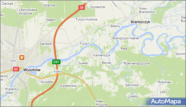 mapa Kamieńczyk gmina Wyszków, Kamieńczyk gmina Wyszków na mapie Targeo