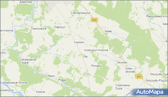 mapa Kostuszyn-Kolonia, Kostuszyn-Kolonia na mapie Targeo