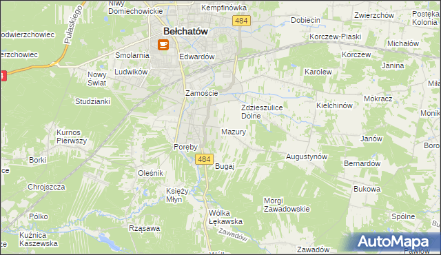 mapa Mazury gmina Bełchatów, Mazury gmina Bełchatów na mapie Targeo