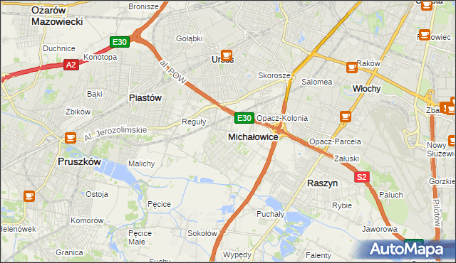 mapa Michałowice powiat pruszkowski, Michałowice powiat pruszkowski na mapie Targeo