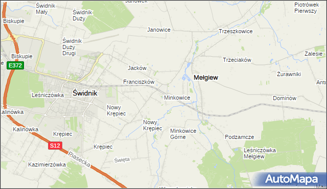 mapa Minkowice gmina Mełgiew, Minkowice gmina Mełgiew na mapie Targeo