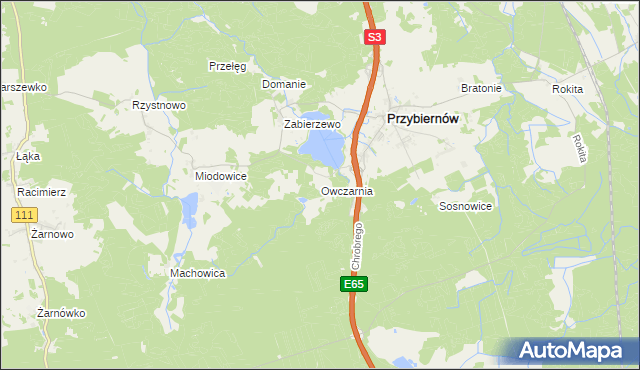 mapa Owczarnia gmina Przybiernów, Owczarnia gmina Przybiernów na mapie Targeo