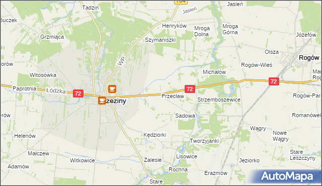 mapa Przecław gmina Brzeziny, Przecław gmina Brzeziny na mapie Targeo