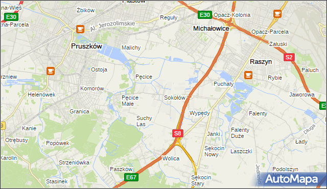 mapa Sokołów gmina Michałowice, Sokołów gmina Michałowice na mapie Targeo