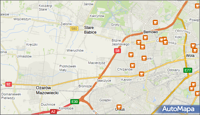 mapa Szeligi gmina Ożarów Mazowiecki, Szeligi gmina Ożarów Mazowiecki na mapie Targeo