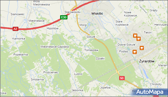 mapa Tomaszew gmina Wiskitki, Tomaszew gmina Wiskitki na mapie Targeo